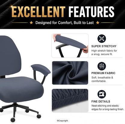Stretchable Desk Office Chair Seat Covers - Universal Spandex Computer Chair Slipcover - Removable Washable Rotating Backrest Coverings & Cushion Protectors & Armrest Covers for Dogs, Cats, Pets