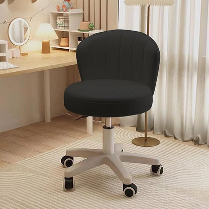 Small Desk Chair Round Rolling Chair with Back PU Leather Height Adjustable Swivel Vanity Work Computer Stool Chair for Home Office Bedroom, Set of 2