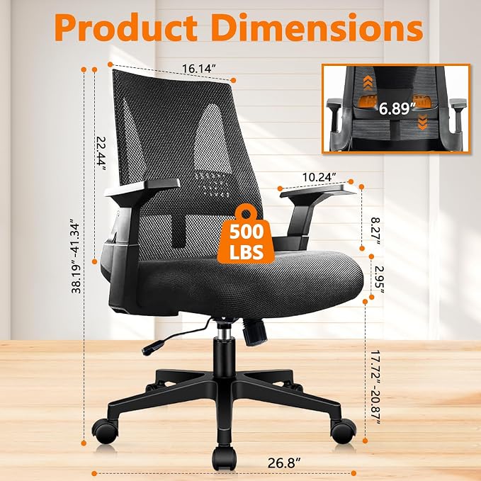 CLATINA 500lbs Big and Tall Office Chair Heavy Duty Mesh Ergonomic Computer Chairs with Adjustable Lumbar Support and Wide Comfy Seat for Home Office Conference Heavy People, Black, 8 Pack
