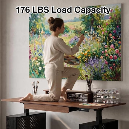 63x24 Electric Standing Desk with Drawer & Power Outlet, Ergonomic Sit Stand Desk with LED Lights, 2 Pegboards Storage, Monitor Stand, Height Adjustable 28.3"-47.2" for Home & Office, Walnut