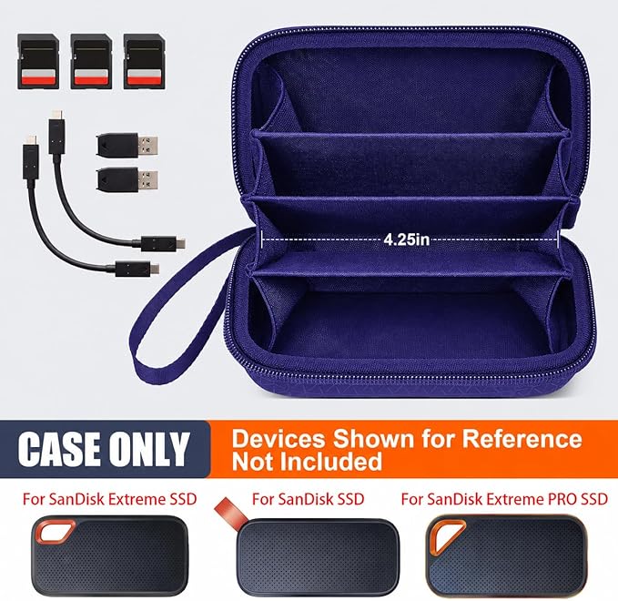 Case for SanDisk Extreme Pro/for SanDisk Portable SSD 1TB 2TB 4TB 500GB External Solid State Drive, for Samsung T7/T9, for Crucial X9/X10 Pro & SD Card Accessories (Blue)
