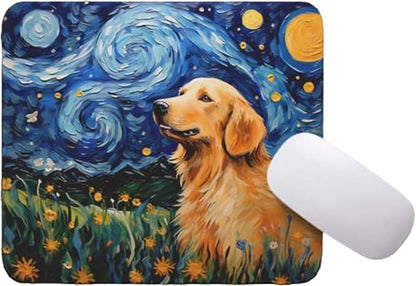 Starry Night Dog Mouse Pad for Computer Laptop Home Office Gaming Working Desk Desktop Accessories Non-Slip Rubber Mouse Pad for Dog Lovers (Golden Retriever)