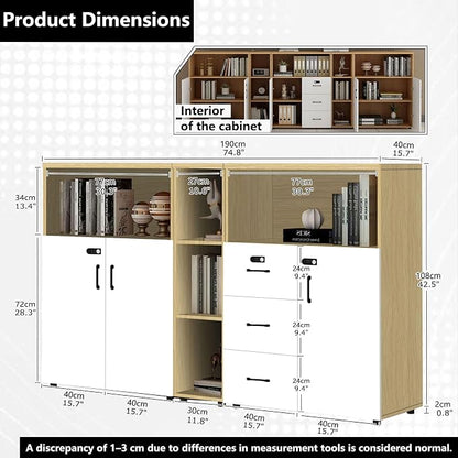 File Cabinet with Password Lock, Wood Lateral Filing Cabinet for Letter/A4 Files, 3 Drawer with Door, Printer Stand with Open Shelves for Home Office