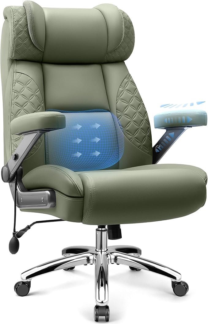 Big and Tall Office Chair, Desk Computer Chair for Heavy People, Oversized Executive Gaming Chair, Extra Wide 500LBS Ergonomic Comfy Office Chair with Adjustable Lumbar Support & 5D Flip Arms