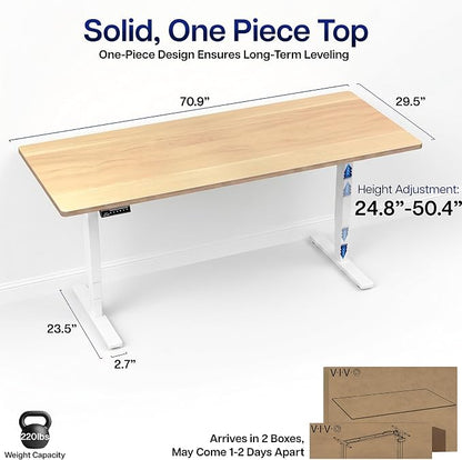 VIVO Electric 71 x 30 in Standing Desk, Touch Screen Adjustment, 220 lb Frame Support, 2E Series, Light Wood Top, White Frame, DESK-KIT-2EW71C
