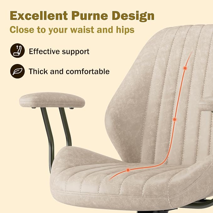 Home Office Chair,Ergonomic Computer Chair with Lumbar Support Adjustable Height,Mid-Century Modern Office Chair with Rolling Swivel Chair for Home Office Game Study(PU Leather Mid Back Chair,Beige)