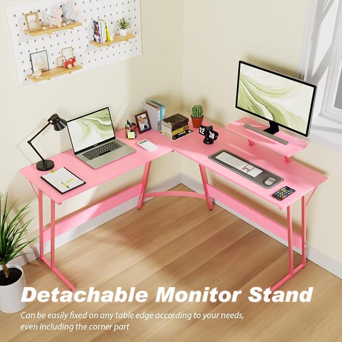 PayLessHere L Shaped Gaming Desk Corner Desk Computer Desk with Large Desktop Studying and Working and Gaming for Home and Work Place,Pink