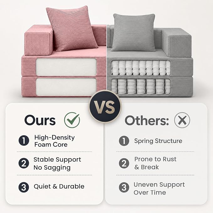COMAX Futon Sofa Bed, 4‑in‑1 Convertible Sofa Bed, Folding Boneless Couches | Boneless Couch for living room, Fold Out Small Foldable Loveseat Floor Sleeper Mattress Lounge Space‑Saving, Pink