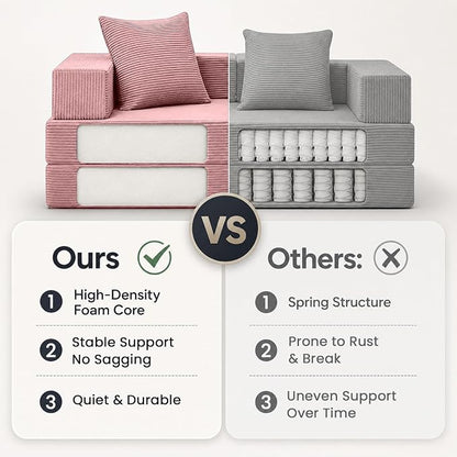 COMAX Futon Sofa Bed, 4‑in‑1 Convertible Sofa Bed, Folding Boneless Couches | Boneless Couch for living room, Fold Out Small Foldable Loveseat Floor Sleeper Mattress Lounge Space‑Saving, Pink