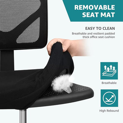 OLIXIS Armless Office Chair, Ergonomic Desk Chair with Wheels, Mesh Back, Removable Washable Foam Cushion, Height Adjustable Rolling Swivel Chairs for Small Space, Home, Office, Black