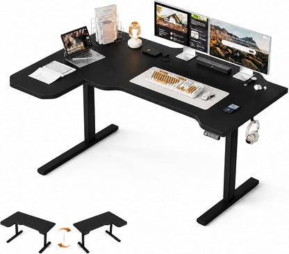 Grandder 47" L Shaped Standing Desk, Electric Height Adjustable Corner Stand Up Desk with Ergonomic Curved Round Corner for Small Apartment Home Office, Black Desktop Black Frame