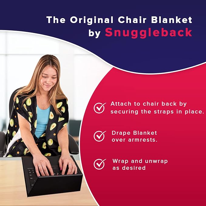 The Original Office Chair Blanket by SnuggleBack; Cozy Comfy Office Desk Chair Wrap Attaches for Hands-Free Warmth. Stay Warm In The Winter or Summer. (Grey Pattern Fleece)