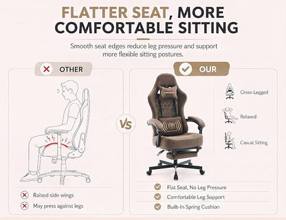 Office Desk Computer Gaming Chair for Adults, Ergonomic High Back Gamer Chair with Massage and Pocket Spring Cushion, Swivel Comfy Video Game Chairs with Footrest and Lumbar Support (Pro Brown)