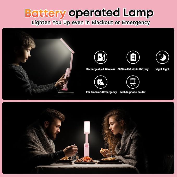 VAVOFO Cute Bunny Desk Lamp, Foldable LED Rechargeable Table Light, Eye-Caring Reading Lamp, 3 Color Modes & Dimmable, for Kids Girls Bedroom Study Dorm Room(Pink)