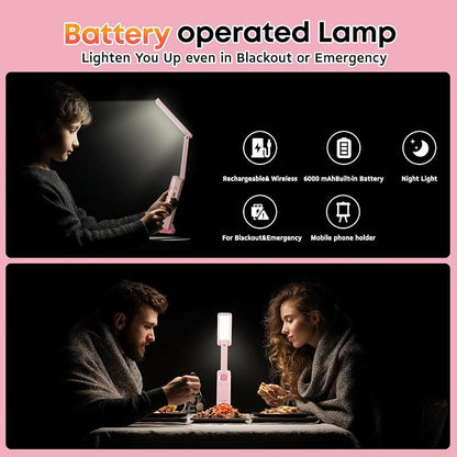 VAVOFO Cute Bunny Desk Lamp, Foldable LED Rechargeable Table Light, Eye-Caring Reading Lamp, 3 Color Modes & Dimmable, for Kids Girls Bedroom Study Dorm Room(Pink)