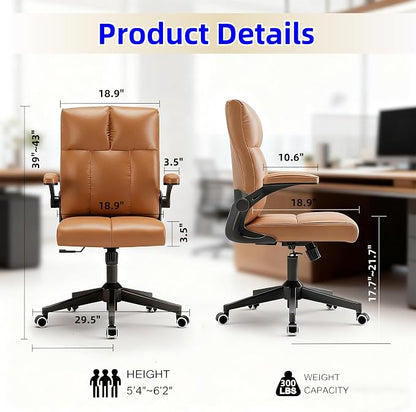 balmstar Leather Office Chair Computer Desk Chair, 360° Swivel Rolling Wheels, Adjustable Tilt Angle 90°-135° with Lumbar Support Executive Chair for Home Office, Working with 300LBS Capacity(Brown)