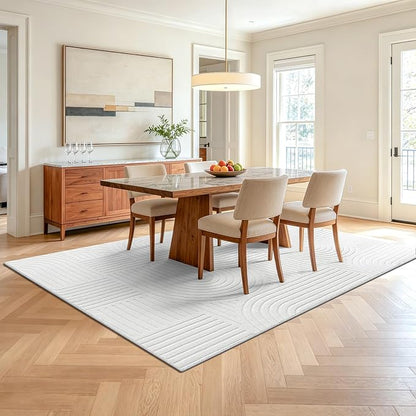 Pauwer 5x7 Washable Area Rugs for Living Room Modern White Solid Color Soft Fluffy Rugs for Bedroom Non Slip Boho Accent Indoor Mat Floor Carpet Cover for Kids Room Dining Room Kitchen Office