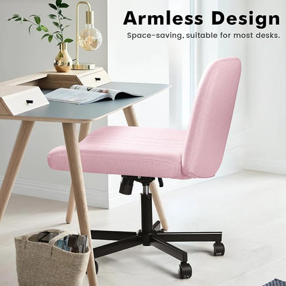 LEMBERI Criss Corss Chair with Wheels,Fabric Padded Armless Wide Office Desk Chairs,120° Rocking Swivel Mid Back Computer Task Vanity Chair for Home Office, Small Space