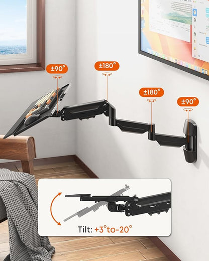 Extra Long Keyboard Wall Mount - 26 Inch Wall Mount Keyboard and Mouse Tray, Full Motion Typing Platform with Spring Arm, Holds up to 19.8 lbs, Black