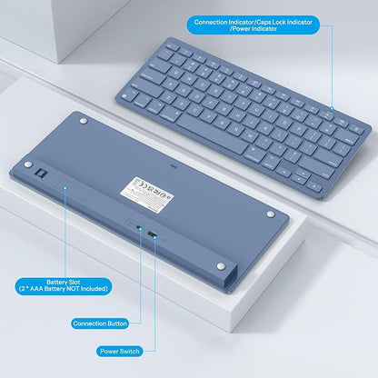 OMOTON Wireless Keyboard for Mac, Bluetooth Keyboard for Mac - No Number Pad, Compact Travel Design for Coffee Shop, Home Office, macOS Function Keys, Compatible with MacBook Pro/Air/iMac, Blue