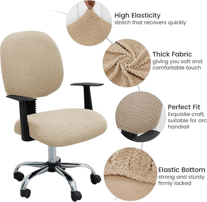 MIFXIN Office Chair Cover Stretch Slipcover 2 Piece Elastic Jacquard Computer Chair Seat Covers Furniture Protector for Office Home, Only Covers, NO Chair (Khaki)