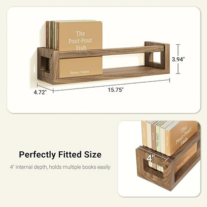 TidyCorner Upgraded Thick Floating Shelves, Solid Wood Bookshelf for Wall, Floating Book Shelves Use as Wall Shelves for Bedroom, Living Room, Kitchen, Books, Spice Rack & Decor – Walnut Brown