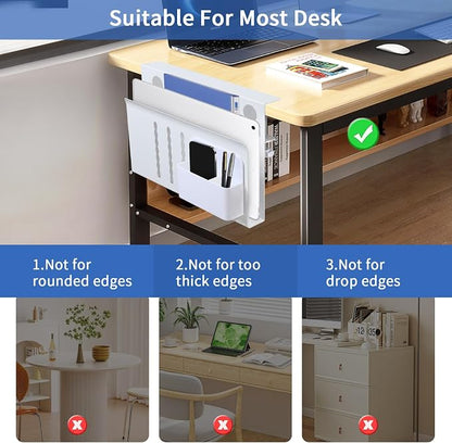 LUKETURE Desk Side Storage, Steel Side Desk Organizer, No Drill Laptop Holder, Clamp on Laptop Mount with Pen Holder, Table Hanging Storage for Home Office, Fits Flat Edge Tables 0.3" to 2.8" | Steel Side Desk Organizer, Clamp on Laptop Mount with Pen ...