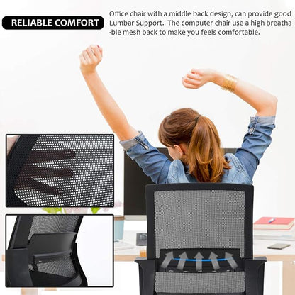 BestOffice Swivel Rolling Computer Chair Executive Lumbar Support Task Mesh Chair Adjustable Stool for Women Men (Black)