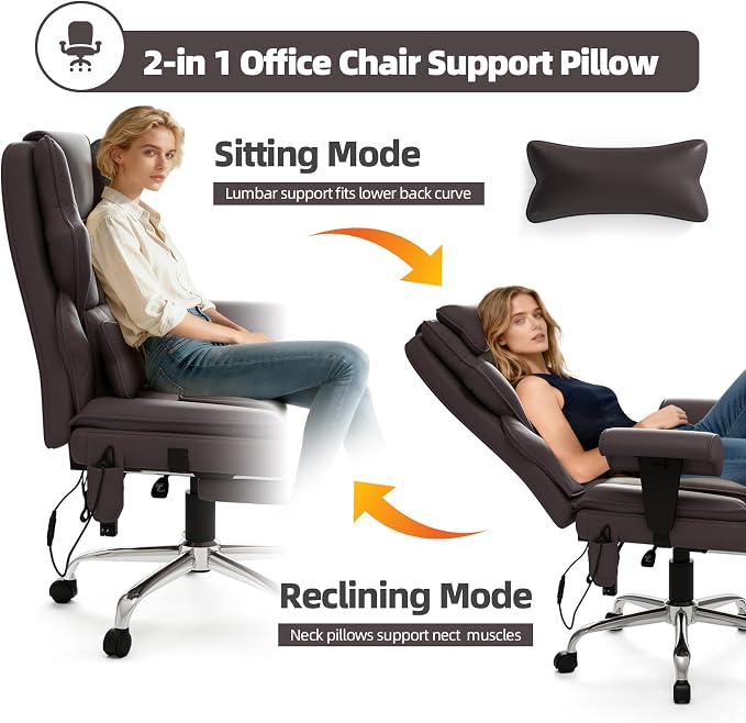 7-Point Massage Office Chair,Heated Manageral Chair,Ergonomic Executive Chair with Footrest,Adjustable Armrest，Computer Chair for Offices, Study Room,Gaming Spaces,Brown