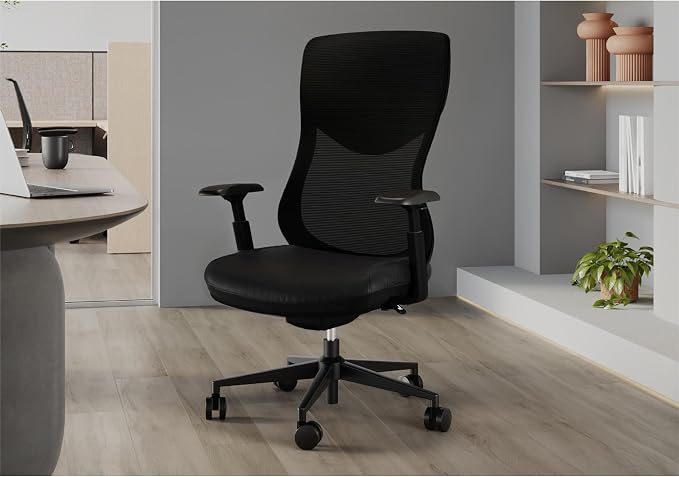 WorkPro® Fortimo Ergonomic Mesh/Vegan Leather High-Back Executive Chair, Black/Black, BIFMA Compliant