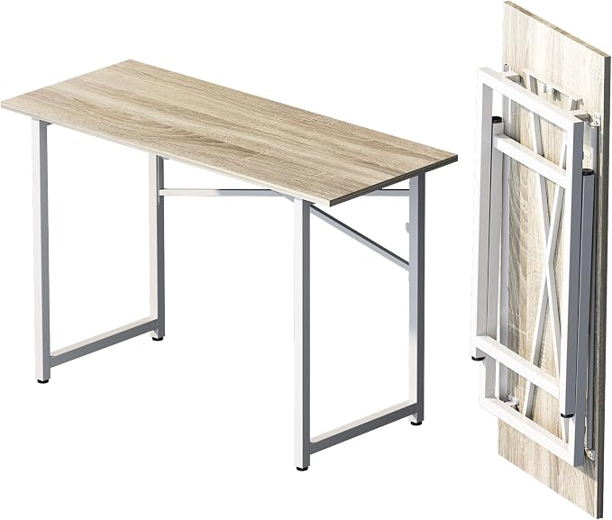 Lutown-Teen Folding Desk 47 inch No Assembly Required Home Office Table, Writing Gaming Computer Camping Desk, Beige