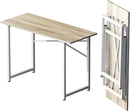 Lutown-Teen Folding Desk 47 inch No Assembly Required Home Office Table, Writing Gaming Computer Camping Desk, Beige