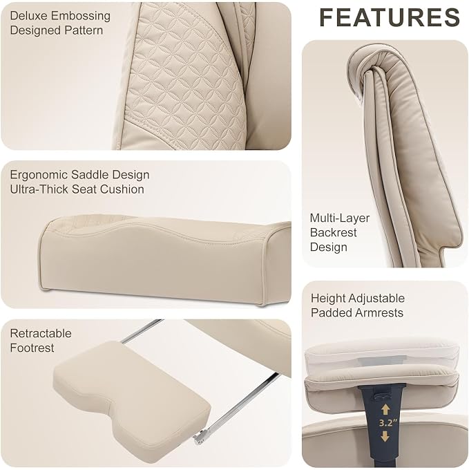 EXCEBET Big and Tall Office Chair 400lbs Wide Seat, Leather High Back Executive Office Chair with Foot Rest, Ergonomic Chairs Lumbar Support for Lower Back Pain Relief (Beige)