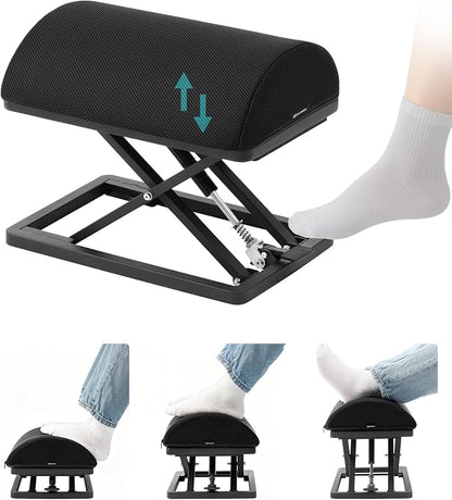 Truly Infinite Height Adjustable Footrest｜No Bending Needed—Foot Step-to-Adjust｜2.7"-13.1" Height｜Washable｜Foot Rest Stool for Under Desk at Work, Office/Home/Gaming/Study Desk Essentials