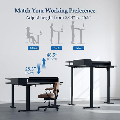 Klicelor L Shaped Electric Standing Desk 63 x 55 inch with Shelf, Height Adjustable Corner Desk, Sit Stand Desk with Storage Shelf, Home Office Computer Table, Black