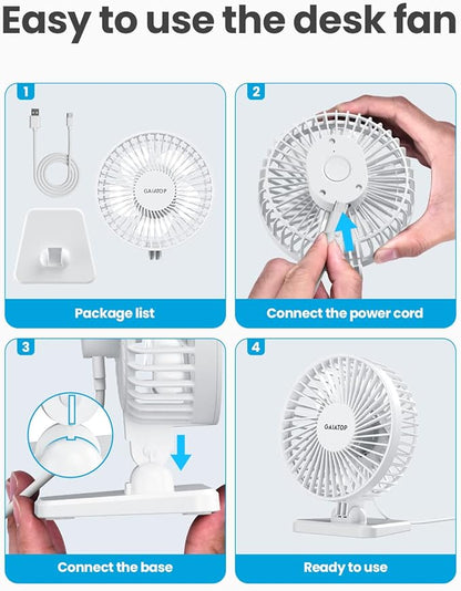 Gaiatop USB Desk Fan, Small But Powerful, Personal Portable Quiet 3 Speeds, Adjustable Mini Table Desktop fan for Cooling Home Office Car Summer Travel Gifts White