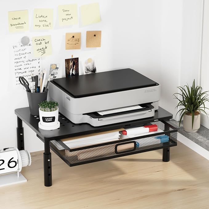 Desktop Printer Stand with Drawer,Desk Organizer for Home Office,Printer,Fax Machine,Scanner,Latop,14.57"x9.25" Black