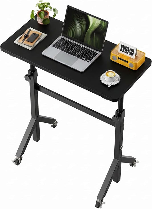 Marsail Mobile Stand Up Desk with Wheels, Adjustable Height Desk from 28.3″ to 46.5″, Rolling Standing Desk with Lockable Wheels, Portable Small Desk for Walking Pad and Treadmill, Black