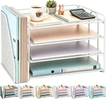 gianotter 4-Tier Paper Organizer With Magazine Holder, Desk Organizers and Accessories, Desk Accessories & Workspace Organizers, File Organizer for Office Supplies Storag (White, 4-Tier)