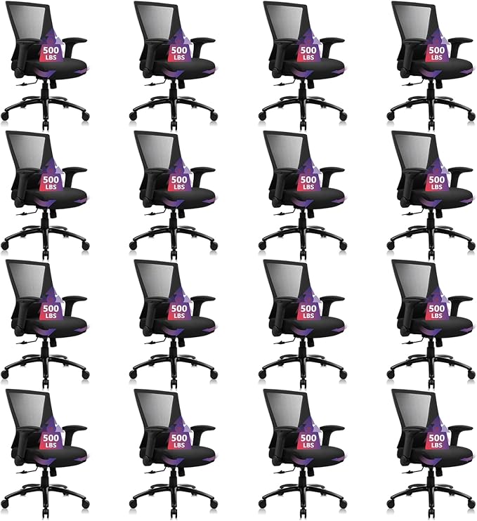 CLATINA Big and Tall Office Chair Heavy Duty Ergonomic Desk Chair 500lbs with Flip-up Arms & Wide Thick Seat Cushion Home Executive Swivel Mesh Chair for Study, Conference, Black, 16 PK