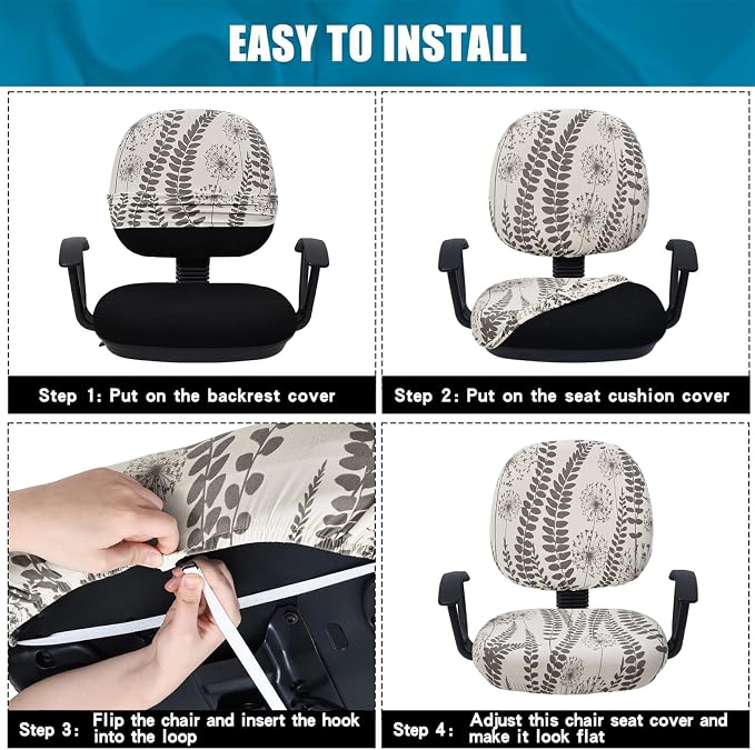 Smiry Stretch Printed Office Computer Chair Covers, Universal Washable Removable Desk Rotating Chair Slipcovers Protector, Seat + Backrest Cover - Sage Gray