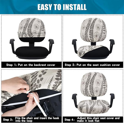 Smiry Stretch Printed Office Computer Chair Covers, Universal Washable Removable Desk Rotating Chair Slipcovers Protector, Seat + Backrest Cover - Sage Gray