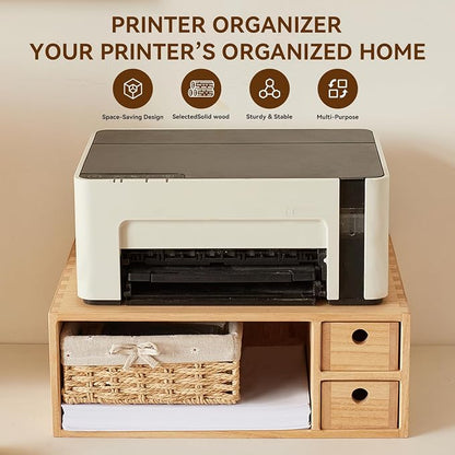 KIRIGEN Printer Stand with Storage Drawer and Cable Management for Desk Document Paper Organizer for Home Office DYJG-NA
