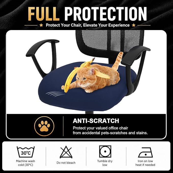 DIVA EN CAMINO DEC Stretchable Desk Office Chair Seat Cushion Covers - Universal Spandex Computer Chair Slipcover - Removable Washable Cushion Protectors for Dogs, Cats, Pets (Navy)