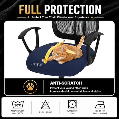 DIVA EN CAMINO DEC Stretchable Desk Office Chair Seat Cushion Covers - Universal Spandex Computer Chair Slipcover - Removable Washable Cushion Protectors for Dogs, Cats, Pets (Navy)