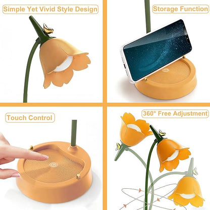 magical JD LED Desk Lamp Cordless Table Light Adjustable Gooseneck Dimmable Touch Rechargeable Battery Eye-Caring Night Light for Kids, Mini Cute Lamp for College Dorm Bedroom Reading, Yellow