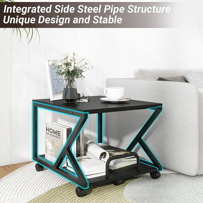 Natwind 2 Tier Printer Stand,19.7''x19.7'',with Pull Out Shelf,Black | Easy Reach for Lower Shelf Items,Rolling Printer Cart with Wheels, Fits Under Desk,Supports 180lbs,for Home Office Kitchen