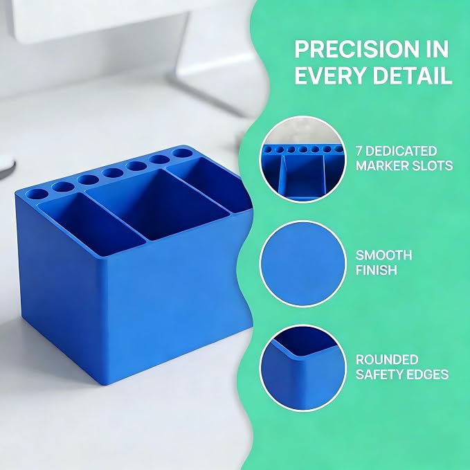 Adoric 3D Printed PLA Desk Organizer, Multifunctional Pen Holder with 7 Slots & 3 Compartments for Office, School, Makeup Brushes