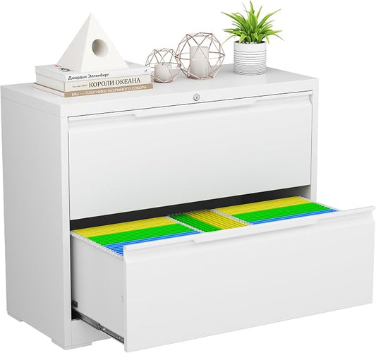 2 Drawer Lateral File Cabinet with Lock,Metal File Cabinets for Home Office,Locking Filing Cabinet for Letters/Legal/A4 Size, Assembly Required,White Widen