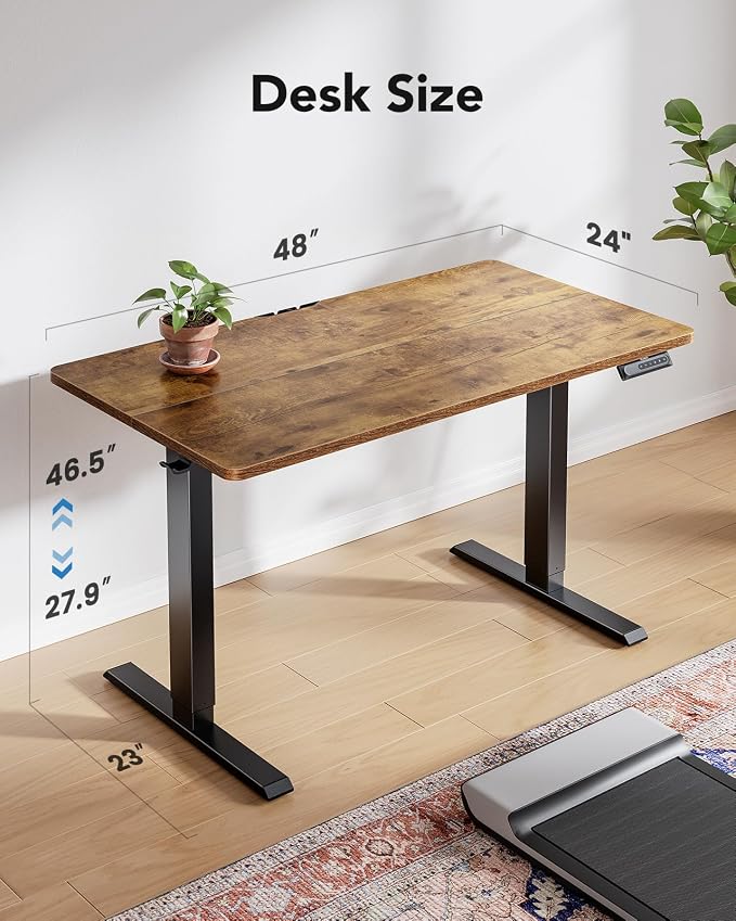 HUANUO Electric Standing Desk,53" x 28" Height Adjustable Desk, 4 Memory Height Settings, Sit to Stand Up Desk for Home Office, with Headphone Hook, Cable Manager, Brown